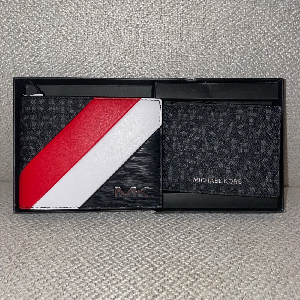 NEW MICHAEL KORS MENS GIFTING Dark Sangria MK Wallet BILLFOLD 3 IN 1 BOX SET